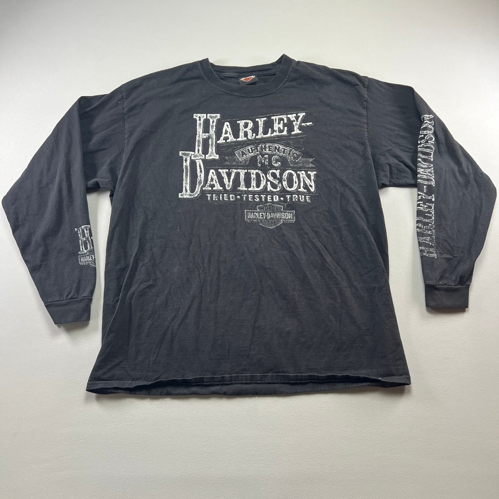 Harley Davidson T Shirt Mens 2XL Black Faded Graphic Print Cotton Distressed